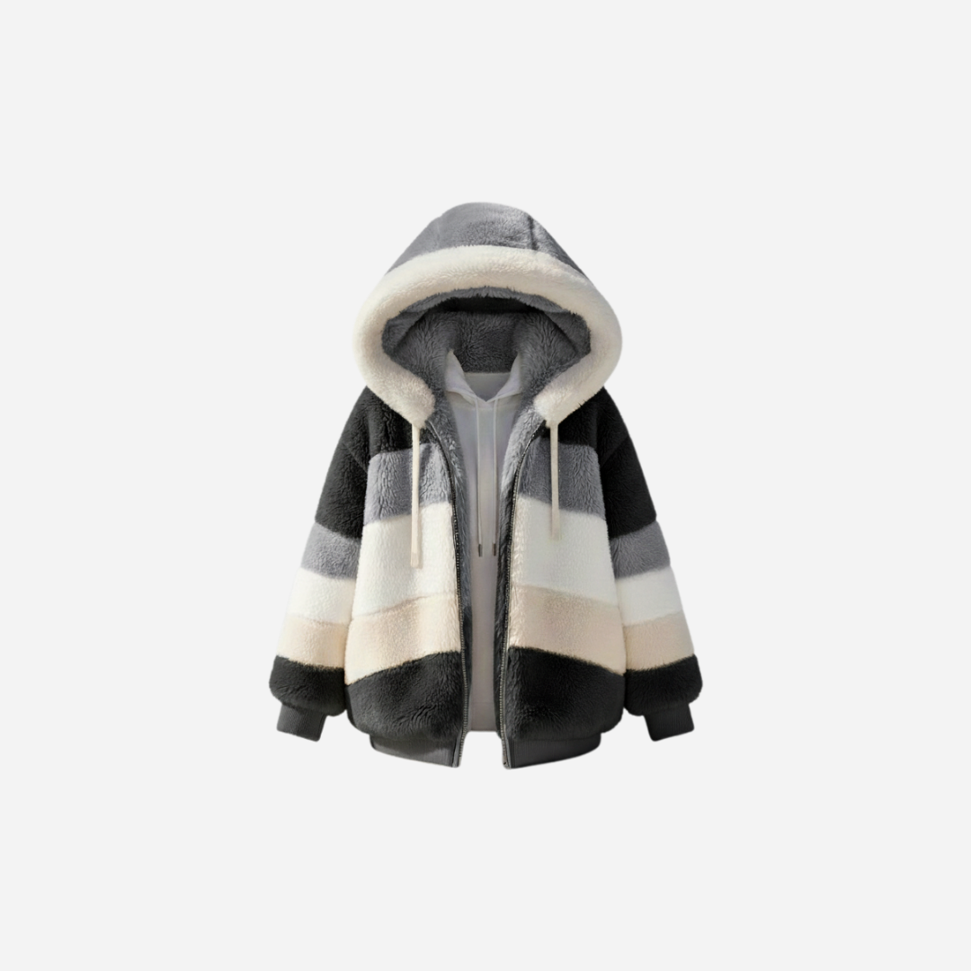 KISSENIA | Cozy Striped Sherpa Jacket